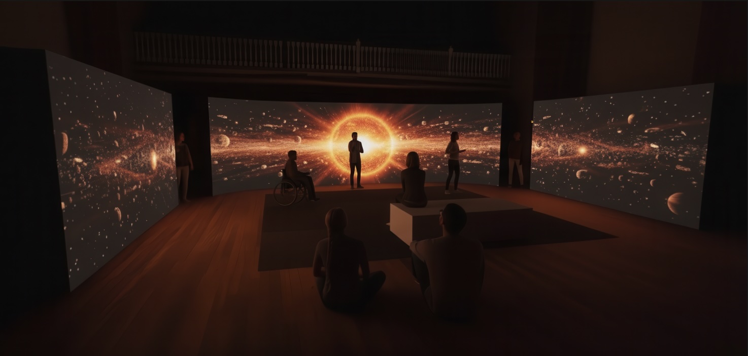 Numen installation — three-screen previz