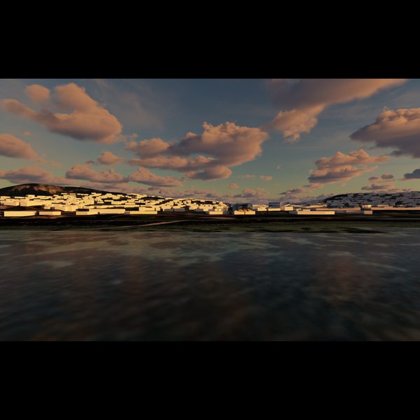 Futures — the town at dusk across the water